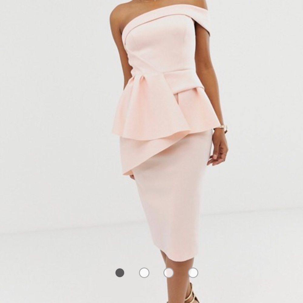 ASOS Bandeau origami peplum pencil midi dress